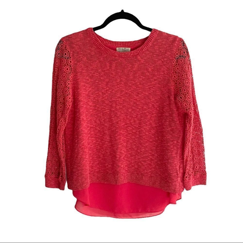 LUCKY BRAND Linen Cotton Sweater Red Coral M